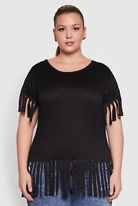 Womens Plus Fringe Hem Tee, 1X