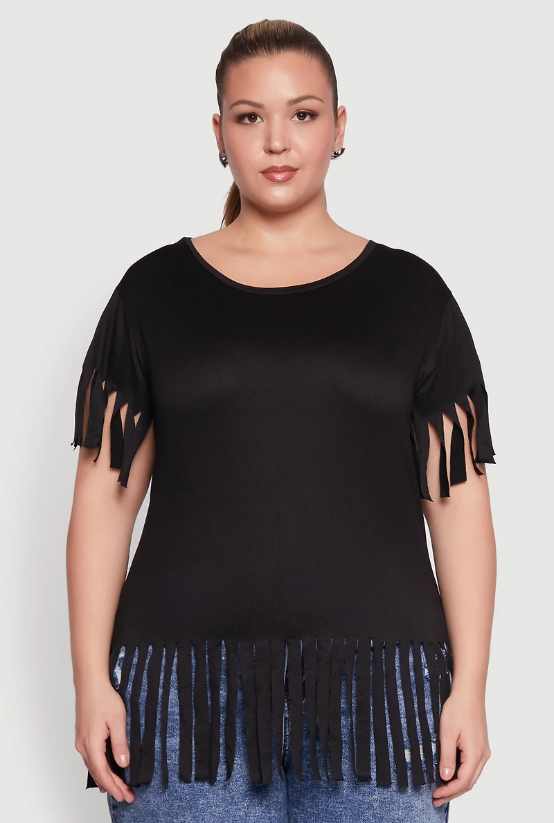 Womens Plus Fringe Hem Tee,