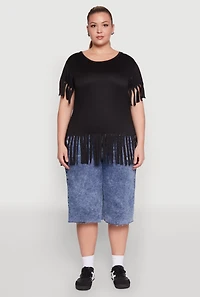 Womens Plus Fringe Hem Tee, 1X