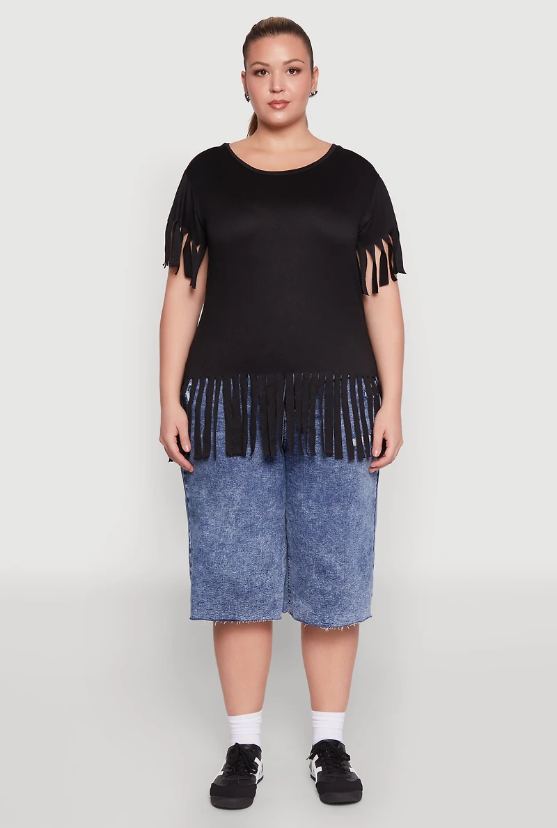 Womens Plus Fringe Hem Tee,