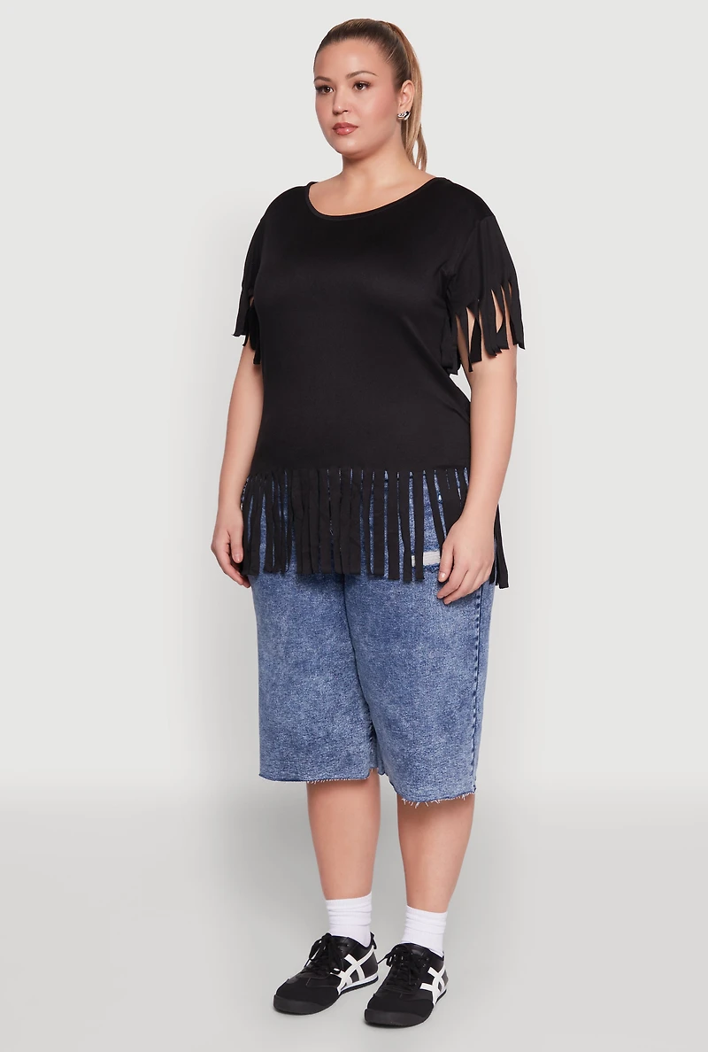 Womens Plus Fringe Hem Tee,