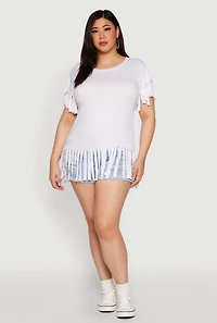 Womens Plus Size Fringe Hem Tee, White, Size 1X