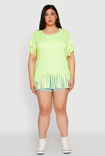 Womens Plus Fringe Hem Tee,