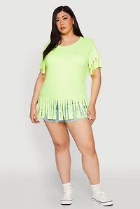 Womens Plus Fringe Hem Tee, Green,