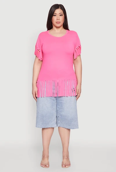 Womens Plus Fringe Hem Tee,