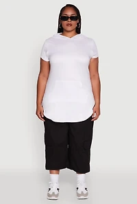 Womens Plus Size Solid Hooded Kangaroo Pocket Blouse, White, Size 3X