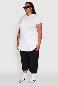 Womens Plus Size Solid Hooded Kangaroo Pocket Blouse, White, Size 3X