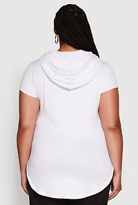 Plus Solid Hooded Kangaroo Pocket Blouse