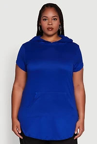 Womens Plus Solid Hooded Kangaroo Pocket Blouse,