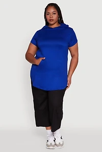 Womens Plus Solid Hooded Kangaroo Pocket Blouse,