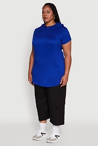 Womens Plus Solid Hooded Kangaroo Pocket Blouse,