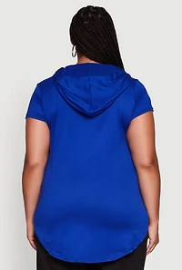 Womens Plus Solid Hooded Kangaroo Pocket Blouse,