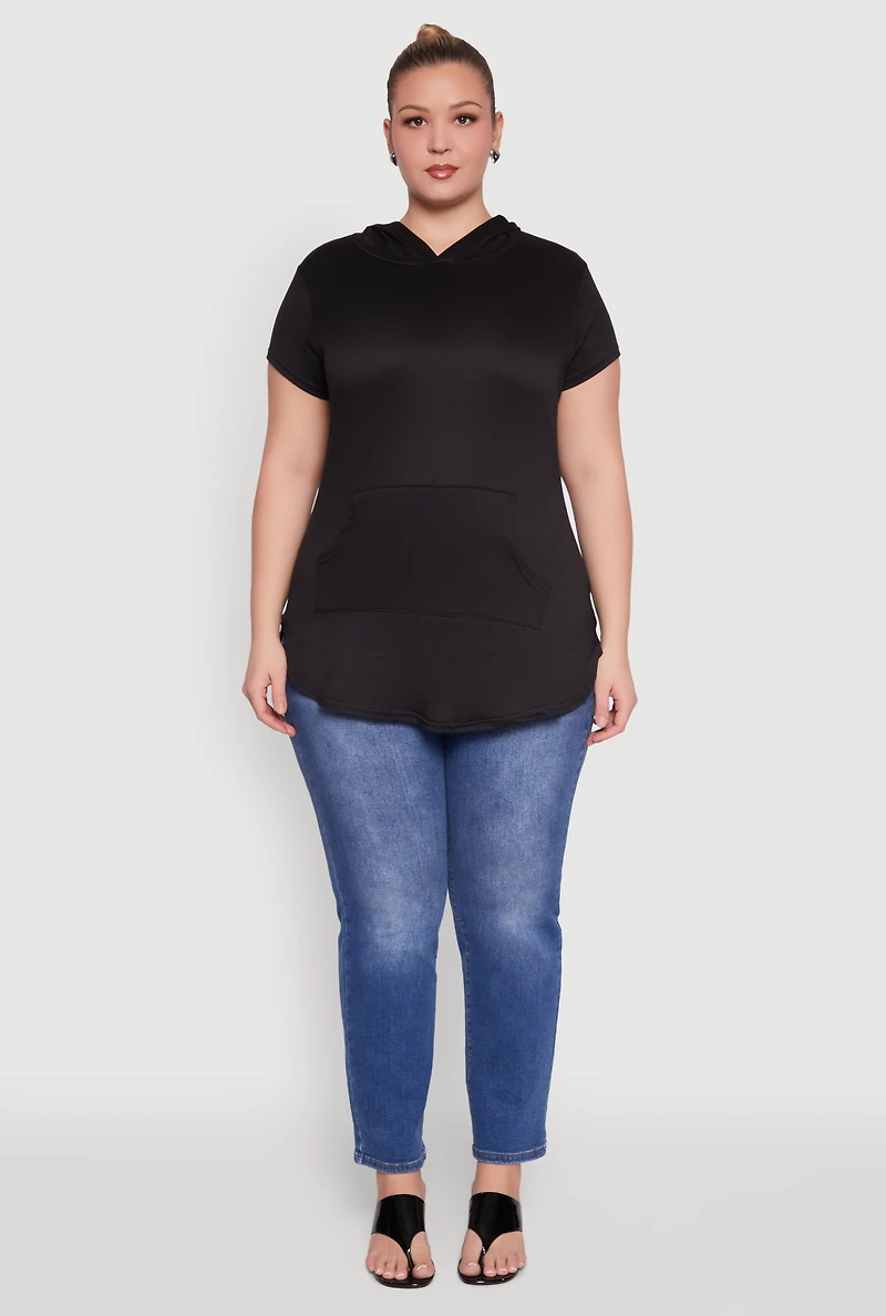 Plus Kangaroo Pocket Side Slit Hooded Tee