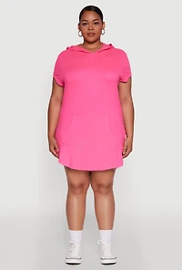 Womens Plus Size Kangaroo Pocket Side Slit Hooded Tee, Pink, Size 2X