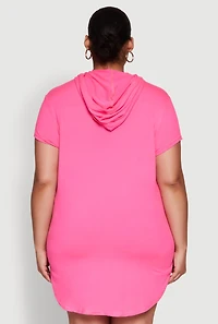 Womens Plus Size Kangaroo Pocket Side Slit Hooded Tee, Pink, Size 2X