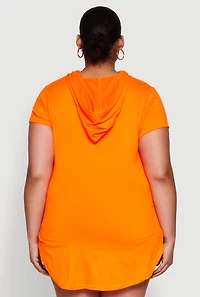 Womens Plus Size Kangaroo Pocket Side Slit Hooded Tee, Orange, Size 1X