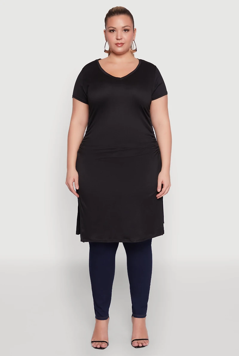 Plus Ruched Side Slit Maxi Top