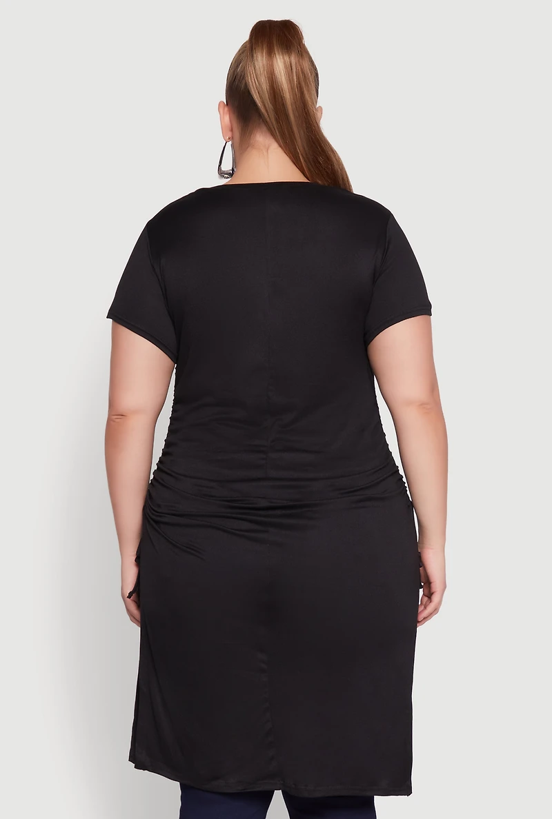 Plus Ruched Side Slit Maxi Top