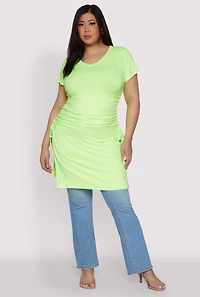 Womens Plus Size Ruched Side Slit Maxi Top, Green, Size 1X