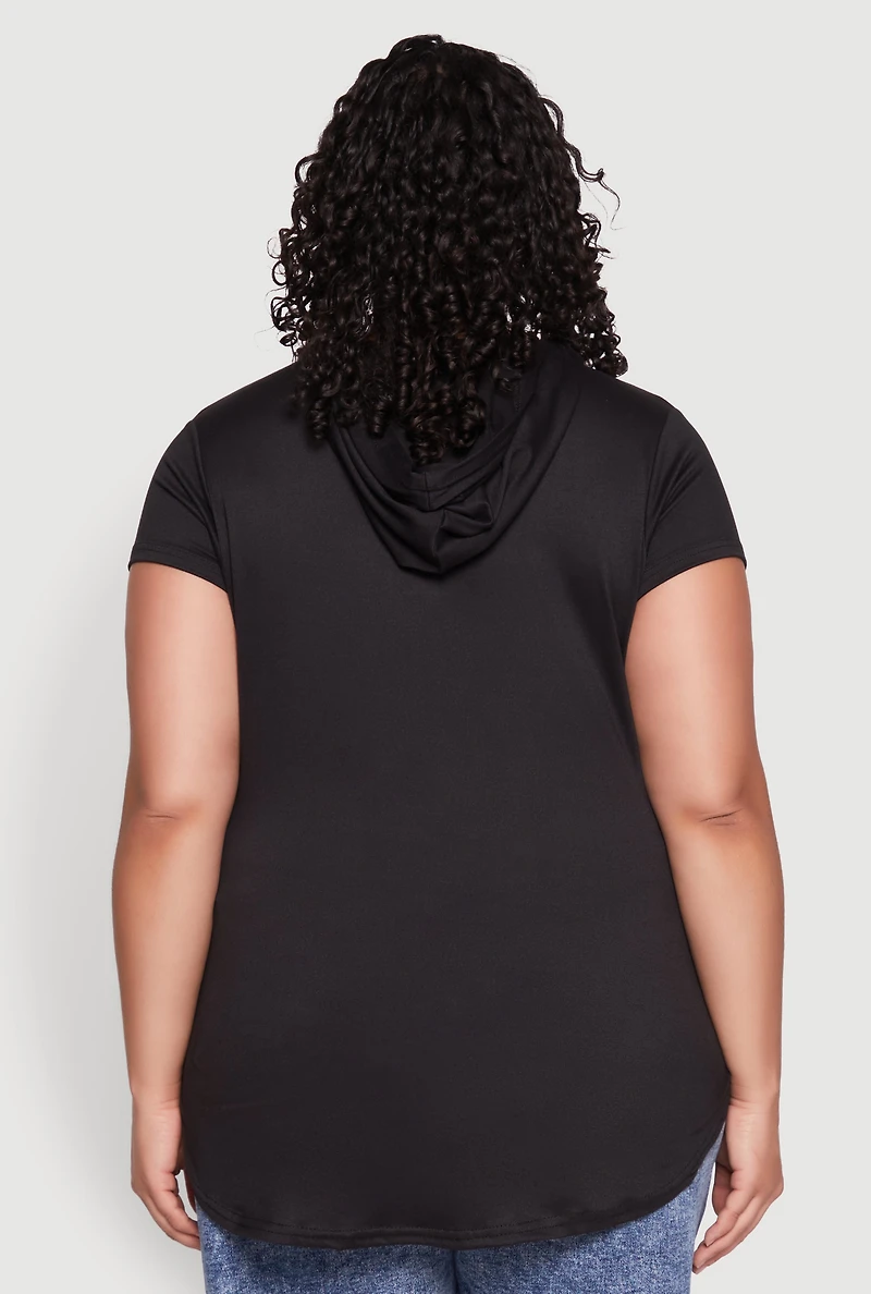 Womens Plus Size Kangaroo Pocket Tunic Hooded Top, Black, Size 2X