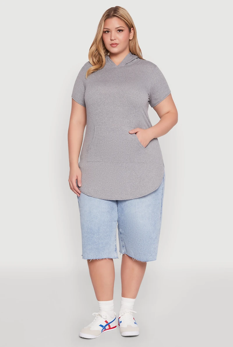 Plus Kangaroo Pocket Tunic Hooded Top