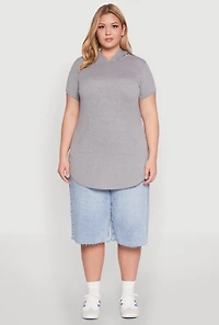 Womens Plus Size Kangaroo Pocket Tunic Hooded Top, Grey, Size 1X