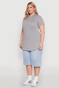 Womens Plus Size Kangaroo Pocket Tunic Hooded Top, Grey, Size 1X