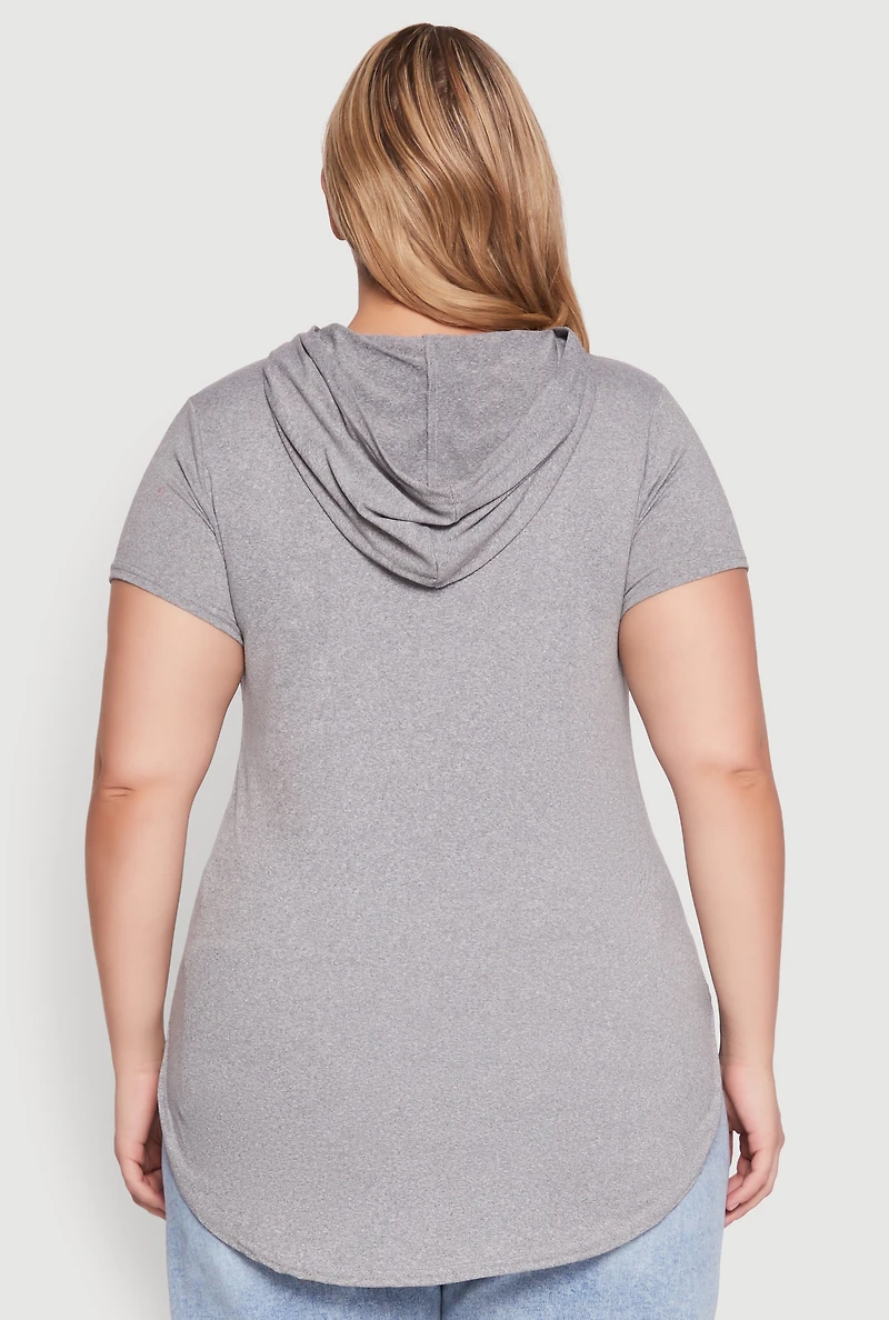 Womens Plus Size Kangaroo Pocket Tunic Hooded Top, Grey, Size 1X