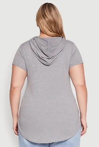 Womens Plus Size Kangaroo Pocket Tunic Hooded Top, Grey, Size 1X