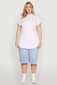 Womens Plus Size Kangaroo Pocket Tunic Hooded Top, White, Size 2X