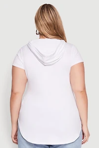Womens Plus Size Kangaroo Pocket Tunic Hooded Top, White, Size 2X