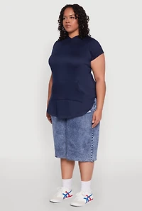 Womens Plus Kangaroo Pocket Tunic Hooded Top, Blue,