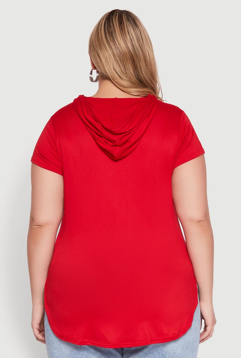 Womens Plus Size Kangaroo Pocket Tunic Hooded Top, Red, Size 2X