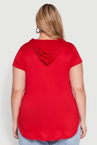 Womens Plus Size Kangaroo Pocket Tunic Hooded Top, Red, Size 2X