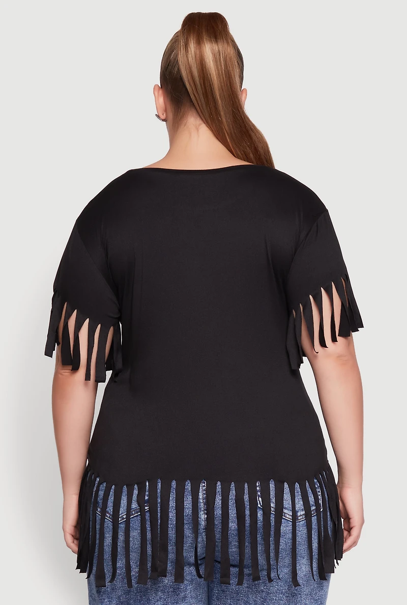 Womens Plus Fringe Sleeve Tee,