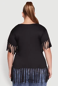 Womens Plus Fringe Sleeve Tee,