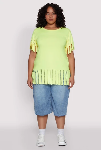 Womens Plus Fringe Sleeve Tee,