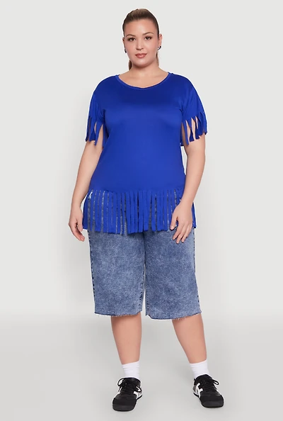 Womens Plus Fringe Sleeve Tee,