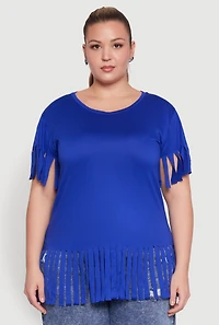 Womens Plus Fringe Sleeve Tee, 4X