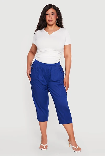 Plus Ruched Short Sleeve Notch Neck Top