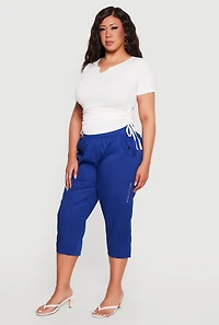 Plus Ruched Short Sleeve Notch Neck Top