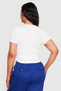 Plus Ruched Short Sleeve Notch Neck Top