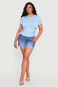 Plus Ruched Short Sleeve Notch Neck Top