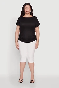 Womens Plus Size Drawstring Side Flutter Sleeve Top, Black, Size 3X