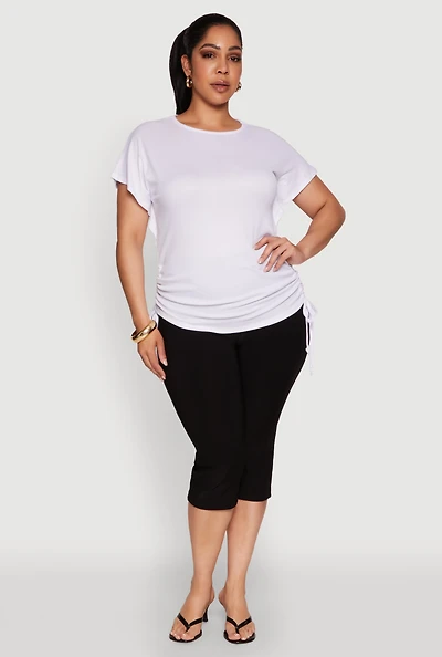 Womens Plus Drawstring Side Flutter Sleeve Top,