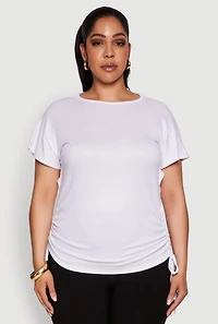 Womens Plus Size Drawstring Side Flutter Sleeve Top, White, Size 1X