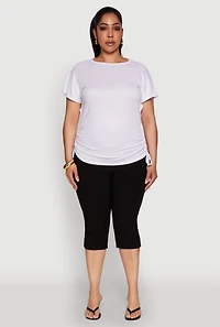 Womens Plus Size Drawstring Side Flutter Sleeve Top, White, Size 1X