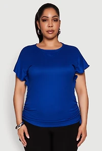 Womens Plus Drawstring Side Flutter Sleeve Top,