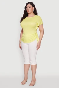 Womens Plus Drawstring Side Flutter Sleeve Top, Yellow,