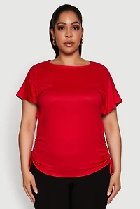 Womens Plus Drawstring Side Flutter Sleeve Top,